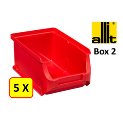 5 x Magazijnbak - grijpbak - stapelbak Allit - ProfiPlus Box 2 - 0,6 L - PP - rood