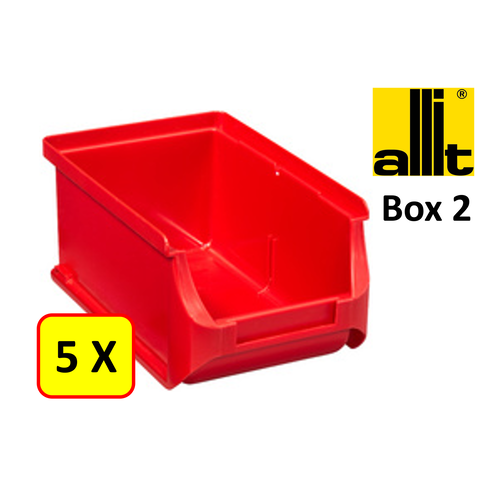 Allit 5 x Bac de rangement - bac de reÌcupeÌration - bac empilable Allit - ProfiPlus Box 2 - 0,6 L - PP - rouge