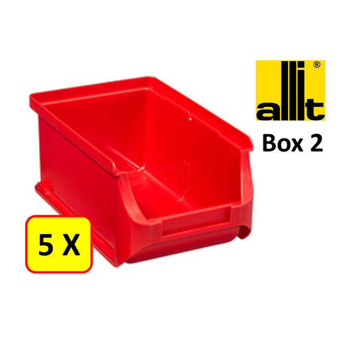 Allit 5 x Magazijnbak - grijpbak - stapelbak Allit - ProfiPlus Box 2 - 0,6 L - PP - rood