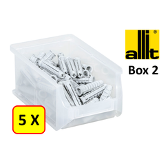 5 x Bac de rangement - bac de reÌcupeÌration - bac empilable Allit - ProfiPlus Box 2 - 0,6 L - PP - transparent