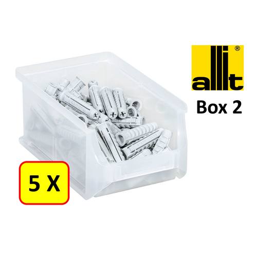 Allit 5 x Magazijnbak - grijpbak - stapelbak Allit - ProfiPlus Box 2 - 0,6 L - PP - transparant