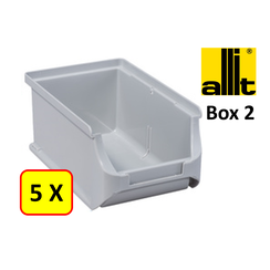 5 x Bac de rangement - bac de reÌcupeÌration - bac empilable Allit - ProfiPlus Box 2 - 0,6 L - PP - gris