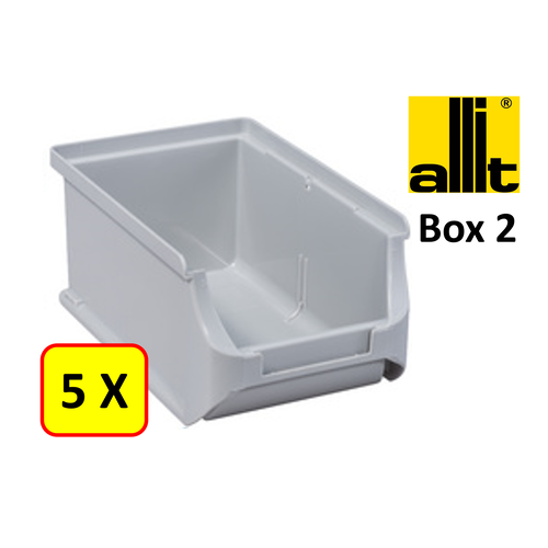 Allit 5 x Bac de rangement - bac de reÌcupeÌration - bac empilable Allit - ProfiPlus Box 2 - 0,6 L - PP - gris