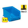 Allit 5 x Bac de rangement - bac de reÌcupeÌration - bac empilable Allit - ProfiPlus Box 2 - 0,6 L - PP - bleu