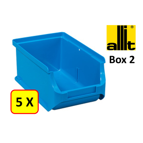 Allit 5 x Bac de rangement - bac de reÌcupeÌration - bac empilable Allit - ProfiPlus Box 2 - 0,6 L - PP - bleu