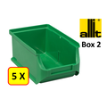 Allit 5 x Bac de rangement - bac de reÌcupeÌration - bac empilable Allit - ProfiPlus Box 2 - 0,6 L - PP - vert