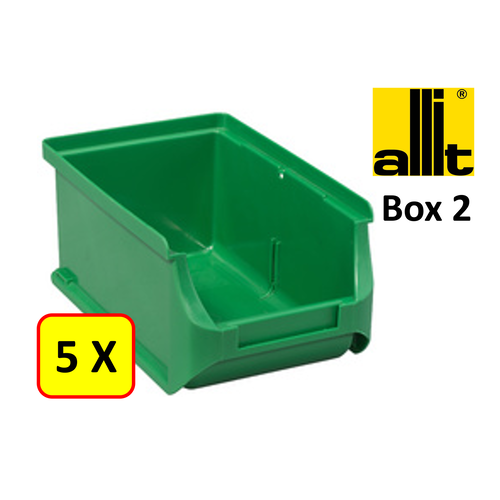 Allit 5 x Magazijnbak - grijpbak - stapelbak Allit - ProfiPlus Box 2 - 0,6 L - PP - groen
