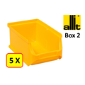 Allit 5 x Bac de rangement - bac de reÌcupeÌration - bac empilable Allit - ProfiPlus Box 2 - 0,6 L - PP - jaune