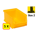Allit 5 x Magazijnbak - grijpbak - stapelbak Allit - ProfiPlus Box 2 - 0,6 L - PP - geel