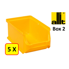 5 x Bac de rangement - bac de reÌcupeÌration - bac empilable Allit - ProfiPlus Box 2 - 0,6 L - PP - jaune