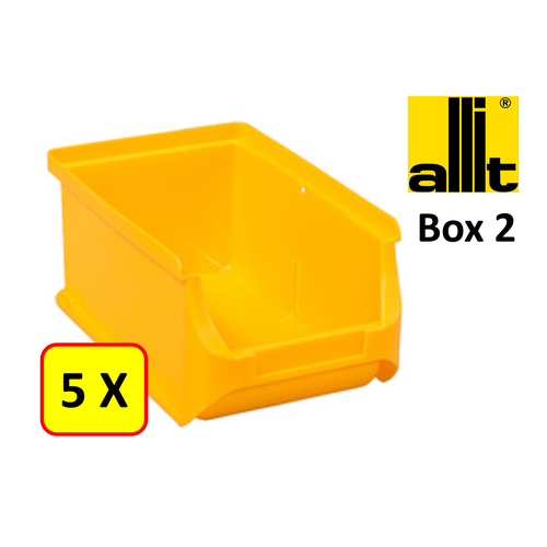 Allit 5 x Bac de rangement - bac de reÌcupeÌration - bac empilable Allit - ProfiPlus Box 2 - 0,6 L - PP - jaune