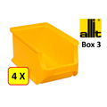 Allit 4 x Bac de rangement - bac de reÌcupeÌration - bac empilable Allit - ProfiPlus Box 3 - 2,4 L - PP - jaune