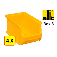 4 x Bac de rangement - bac de reÌcupeÌration - bac empilable Allit - ProfiPlus Box 3 - 2,4 L - PP - jaune