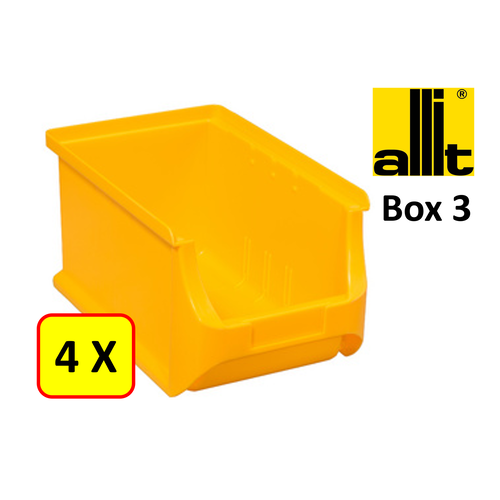 Allit 4 x Bac de rangement - bac de reÌcupeÌration - bac empilable Allit - ProfiPlus Box 3 - 2,4 L - PP - jaune