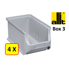 4 x Bac de rangement - bac de reÌcupeÌration - bac empilable Allit - ProfiPlus Box 3 - 2,4 L - PP - gris