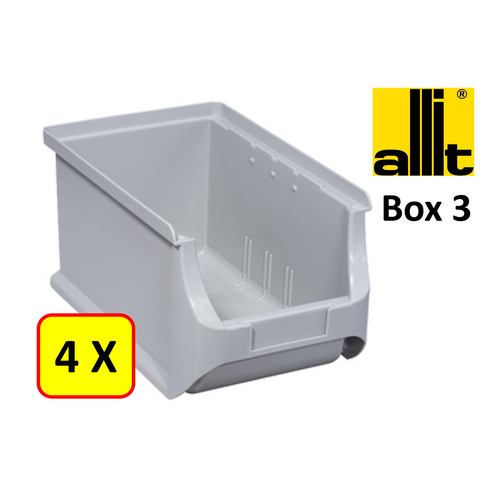 Allit 4 x Bac de rangement - bac de reÌcupeÌration - bac empilable Allit - ProfiPlus Box 3 - 2,4 L - PP - gris