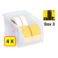 Allit 4 x Bac de rangement - bac de reÌcupeÌration - bac empilable Allit - ProfiPlus Box 3 - 2,4 L - PP - transparent