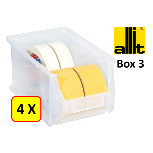 Allit 4 x Bac de rangement - bac de reÌcupeÌration - bac empilable Allit - ProfiPlus Box 3 - 2,4 L - PP - transparent