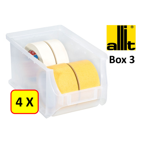 Allit 4 x Magazijnbak - grijpbak - stapelbak Allit - ProfiPlus Box 3 - 2,4 L - PP - transparant