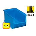 Allit 4 x Magazijnbak - grijpbak - stapelbak Allit - ProfiPlus Box 3 - 2,4 L - PP - blauw
