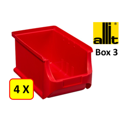 4 x Bac de rangement - bac de reÌcupeÌration - bac empilable Allit - ProfiPlus Box 3 - 2,4 L - PP - rouge
