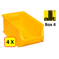 Allit 4 x Bac de rangement - bac de reÌcupeÌration - bac empilable Allit - ProfiPlus Box 4 - 5,8 L - PP - jaune