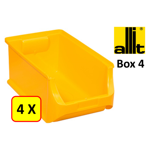 Allit 4 x Bac de rangement - bac de reÌcupeÌration - bac empilable Allit - ProfiPlus Box 4 - 5,8 L - PP - jaune