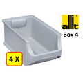 Allit 4 x Bac de rangement - bac de reÌcupeÌration - bac empilable Allit - ProfiPlus Box 4 - 5,8 L - PP - gris