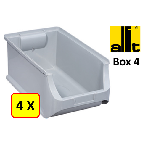 Allit 4 x Bac de rangement - bac de reÌcupeÌration - bac empilable Allit - ProfiPlus Box 4 - 5,8 L - PP - gris