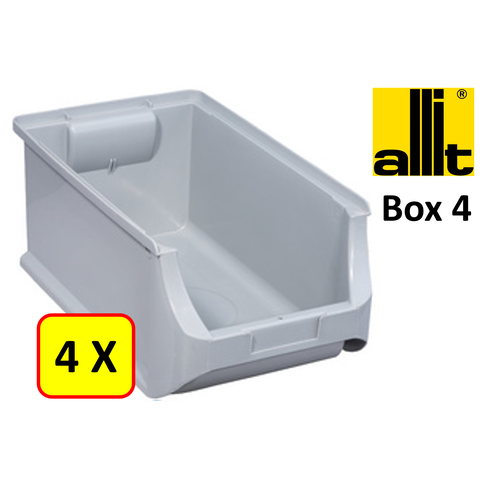 Allit 4 x Magazijnbak - grijpbak - stapelbak Allit - ProfiPlus Box 4 - 5,8 L - PP - grijs