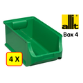 Allit 4 x Bac de rangement - bac de reÌcupeÌration - bac empilable Allit - ProfiPlus Box 4 - 5,8 L - PP - vert