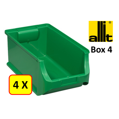 Allit 4 x Bac de rangement - bac de reÌcupeÌration - bac empilable Allit - ProfiPlus Box 4 - 5,8 L - PP - vert