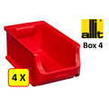 Allit 4 x Bac de rangement - bac de reÌcupeÌration - bac empilable Allit - ProfiPlus Box 4 - 5,8 L - PP - rouge