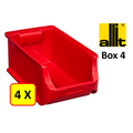 Allit 4 x Magazijnbak - grijpbak - stapelbak Allit - ProfiPlus Box 4 - 5,8 L - PP - rood