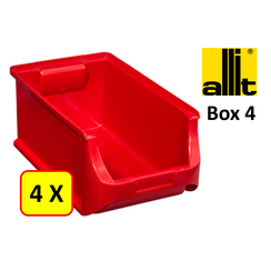 4 x Magazijnbak - grijpbak - stapelbak Allit - ProfiPlus Box 4 - 5,8 L - PP - rood