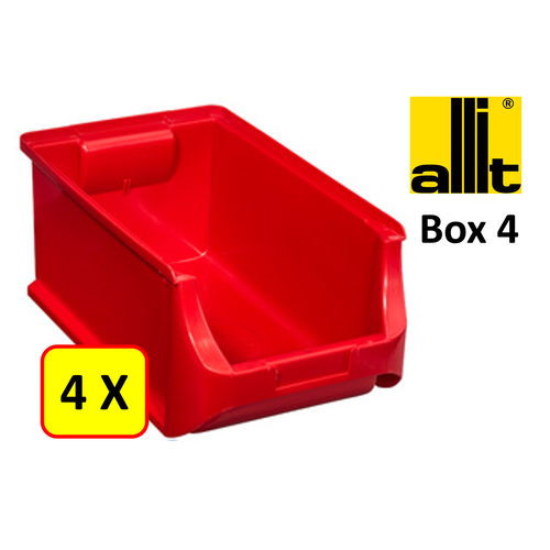 Allit 4 x Bac de rangement - bac de reÌcupeÌration - bac empilable Allit - ProfiPlus Box 4 - 5,8 L - PP - rouge