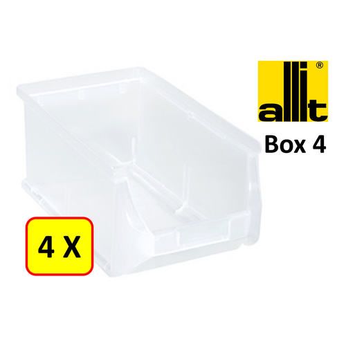 Allit 4 x Bac de rangement - bac de reÌcupeÌration - bac empilable Allit - ProfiPlus Box 4 - 5,8 L - PP - transparent