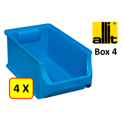 Allit 4 x Bac de rangement - bac de reÌcupeÌration - bac empilable Allit - ProfiPlus Box 4 - 5,8 L - PP - bleu