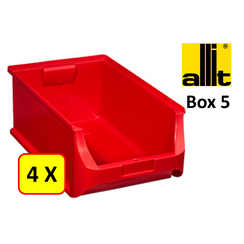 4 x Magazijnbak - grijpbak - stapelbak Allit - ProfiPlus Box 5 - 17,5 L - PP - rood