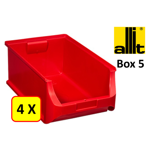 Allit 4 x Bac de rangement - bac de reÌcupeÌration - bac empilable Allit - ProfiPlus Box 5 - 17,5 L - PP - rouge