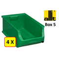 Allit 4 x Bac de rangement - bac de reÌcupeÌration - bac empilable Allit - ProfiPlus Box 5 - 17,5 L - PP - vert