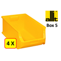 Allit 4 x Bac de rangement - bac de reÌcupeÌration - bac empilable Allit - ProfiPlus Box 5 - 17,5 L - PP - jaune