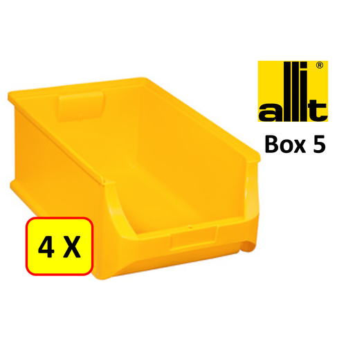 Allit 4 x Bac de rangement - bac de reÌcupeÌration - bac empilable Allit - ProfiPlus Box 5 - 17,5 L - PP - jaune