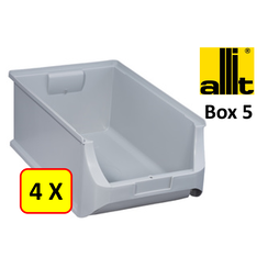 4 x Bac de rangement - bac de reÌcupeÌration - bac empilable Allit - ProfiPlus Box 5 - 17,5 L - PP - gris