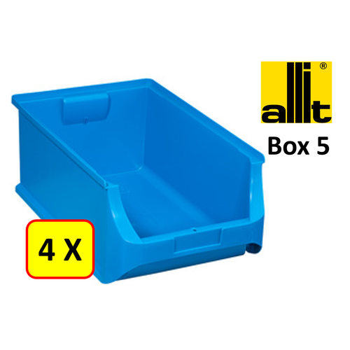 Allit 4 x Bac de rangement - bac de reÌcupeÌration - bac empilable Allit - ProfiPlus Box 5 - 17,5 L - PP - bleu