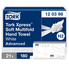 Essuie-mains Tork Xpress® H2 Multifold Advanced 120398 2 ép 21x180 pcs blanc