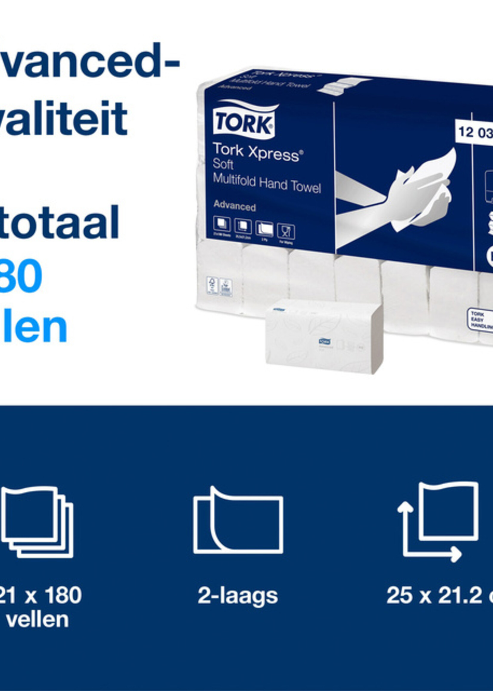Tork Handdoek Tork Xpress® H2 Multifold advanced 2-laags 21x180st wit 120398