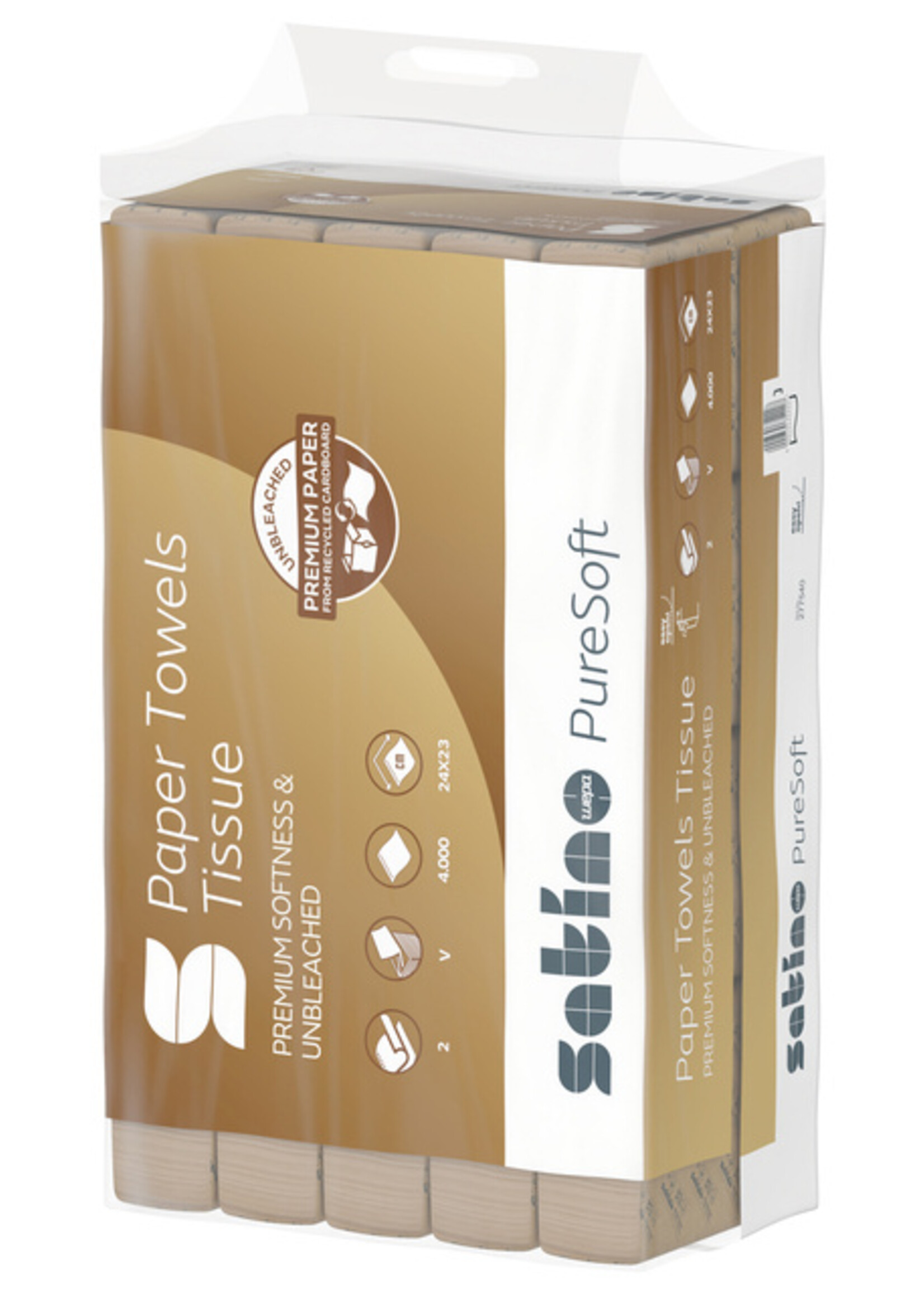 Satino by WEPA Handdoek Satino PureSoft PT3 V-vouw 2-laags 240x230mm 20x200vel naturel 277540