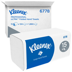 Essuie-mains Kleenex 6778 pli-i 2 ép 21,5x31,8cm blanc 15x 124 pièces
