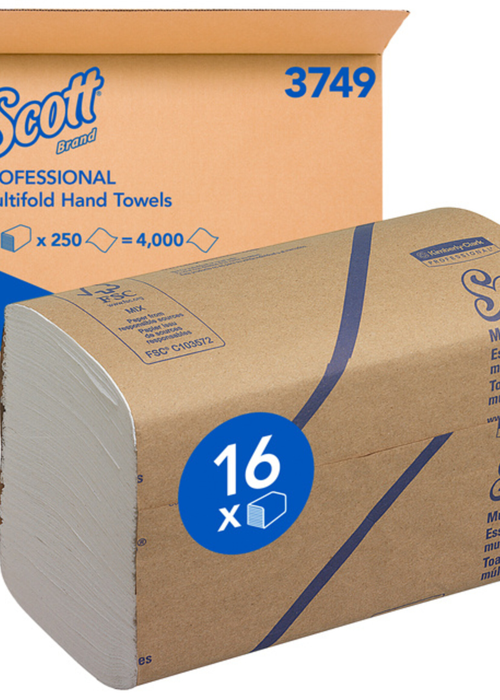 Scott Handdoek Scott m-vouw 1laags 20.3x24cm wit 16x250stuks 3749